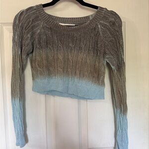 Cable Knit Ombre Cropped Sweater - Blue and Gray
